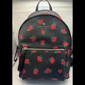 Kate Spade Chelsea Rose Toss Printed Medium Backpack Nylon Black Multi NEW!